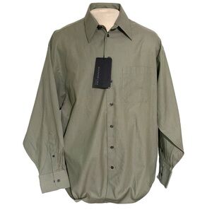Kenneth Cole New York Button Up Shirt Khaki Green Mens Size XL 17-17.5  NWT NEW